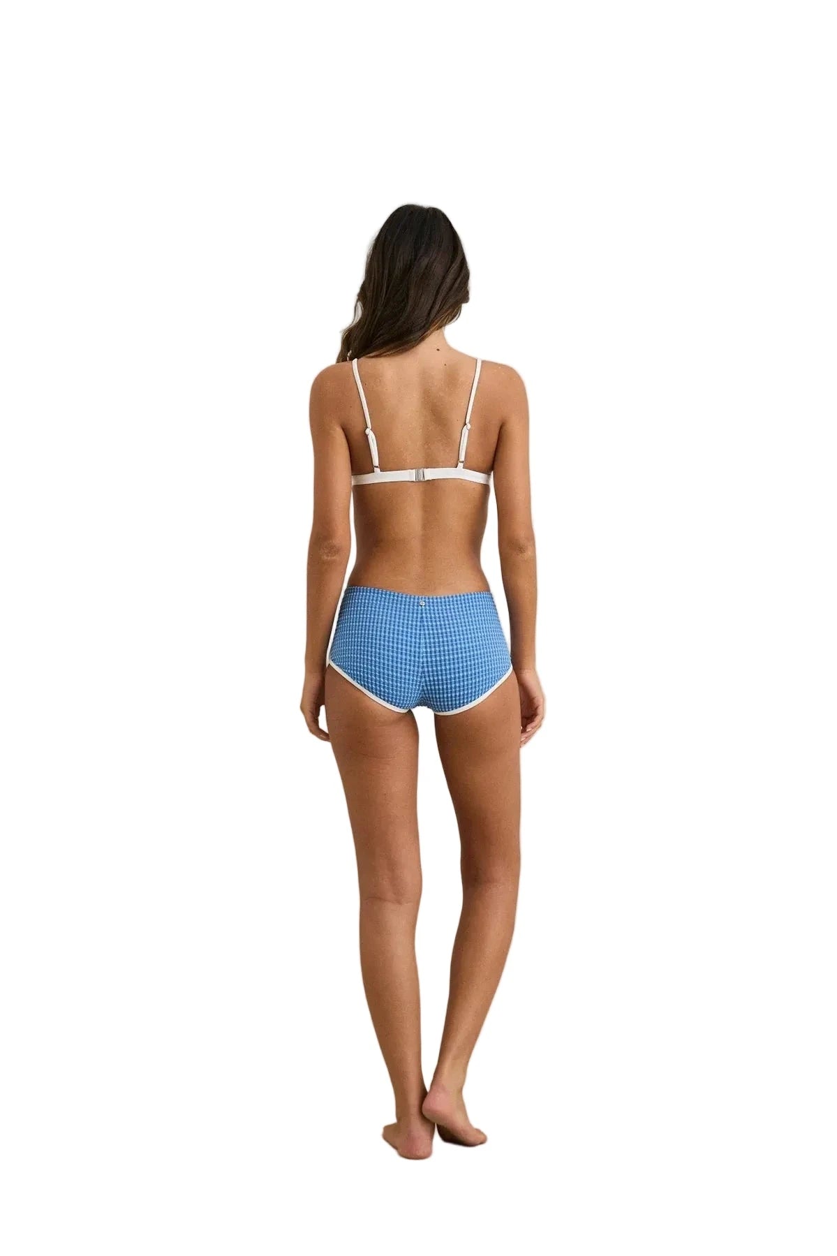 RHYTHM Women's Lola Check Boypant Bikini Bottom Blue Women's Bikini Bottoms Rhythm