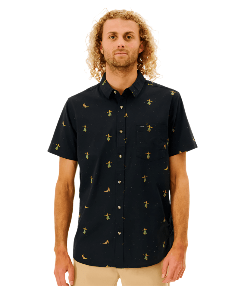 RIP CURL Hula Breach Short Sleeve Button Up Black Men's Short Sleeve Button Up Shirts Rip Curl