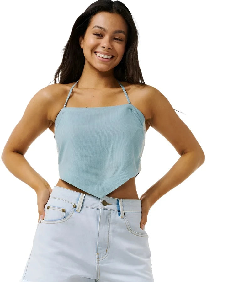 RIP CURL Women's Hibiscus Heat Halter Neck Top Mid Blue Women's Tank Tops and Halter Tops Rip Curl