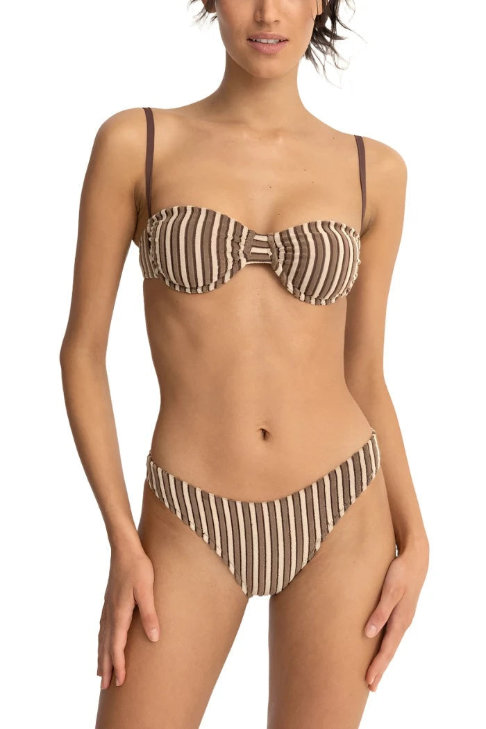 RHYTHM Women's Terry Sands Stripe Underwire Bikini Top Cocoa Women's Bikini Tops Rhythm