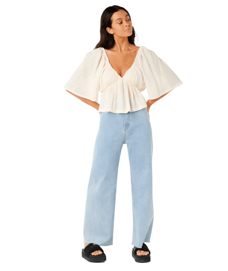 RIP CURL Women's Neon Isles Short Sleeve Summer Top Bone Women's Blouses Rip Curl