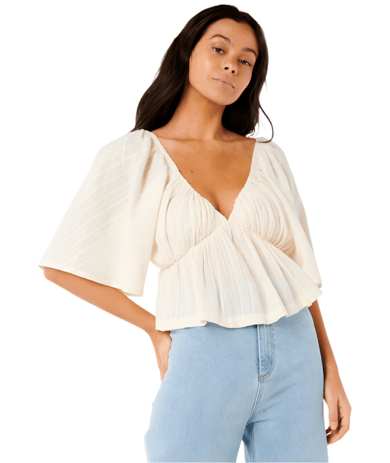 RIP CURL Women's Neon Isles Short Sleeve Summer Top Bone Women's Blouses Rip Curl