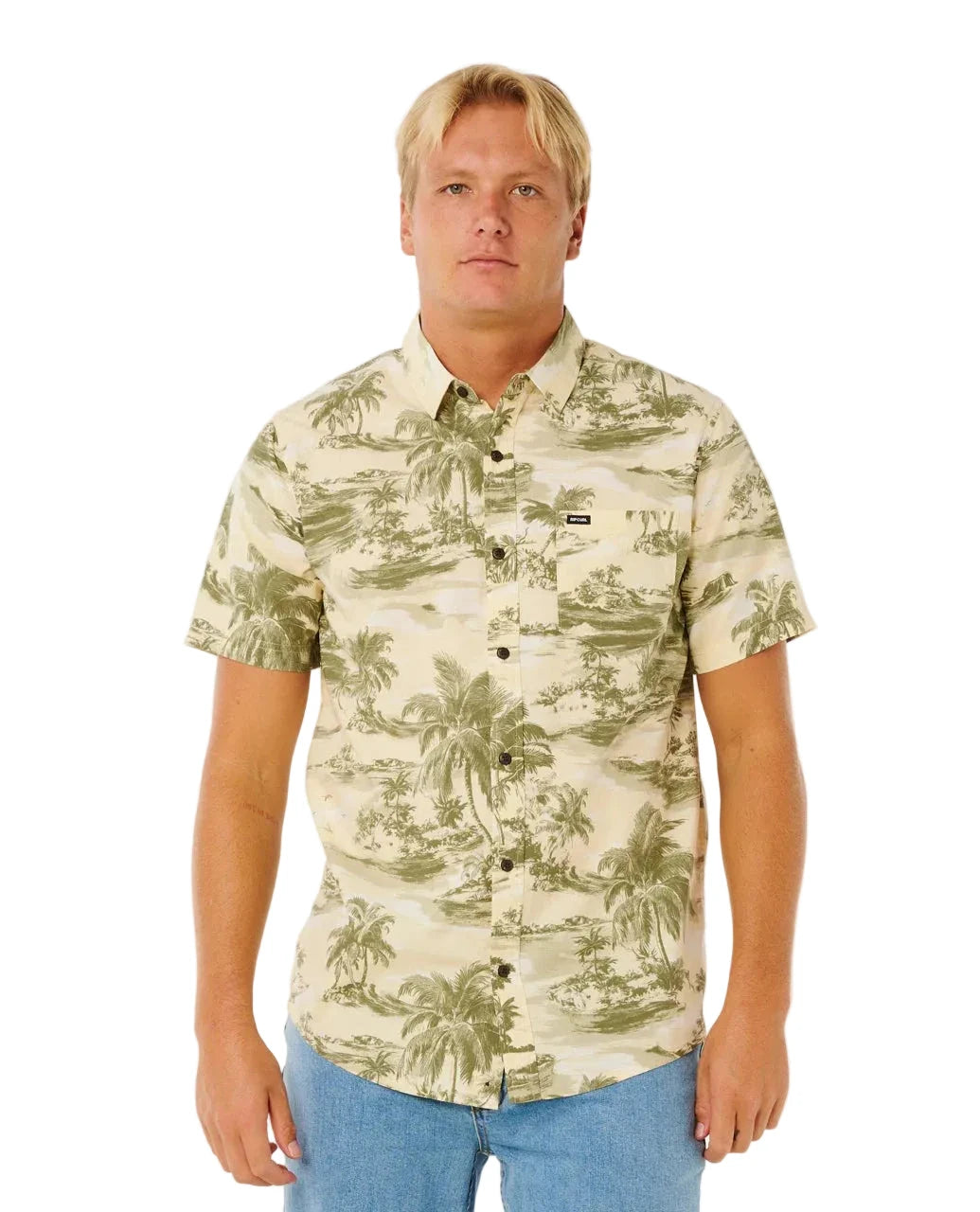 RIP CURL Sessions Short Sleeve Button Up Shirt Vintage White Men's Short Sleeve Button Up Shirts Rip Curl