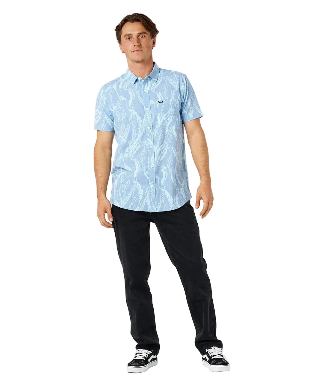 RIP CURL Sessions Aerotech Shorts Sleeve Button Up Faded Denim Men's Short Sleeve Button Up Shirts Rip Curl