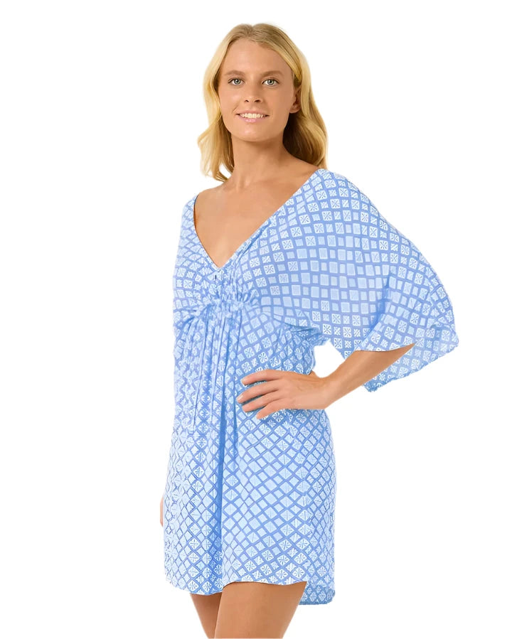 RIP CURL Women's San Carlos Short Sleeve Cover Up Dress Blue Women's Dresses Rip Curl