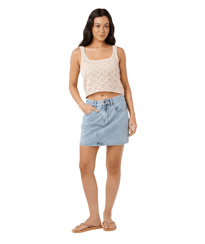 RIP CURL Women's Half Moon Bay Crochet Top Sand Women's Tank Tops and Halter Tops Rip Curl