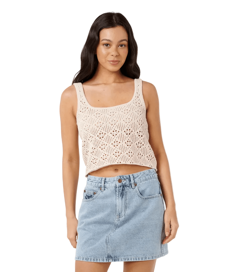 RIP CURL Women's Half Moon Bay Crochet Top Sand Women's Tank Tops and Halter Tops Rip Curl