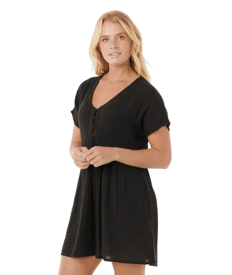 RIP CURL Women's Premium Short Sleeve Dress Black Women's Dresses Rip Curl