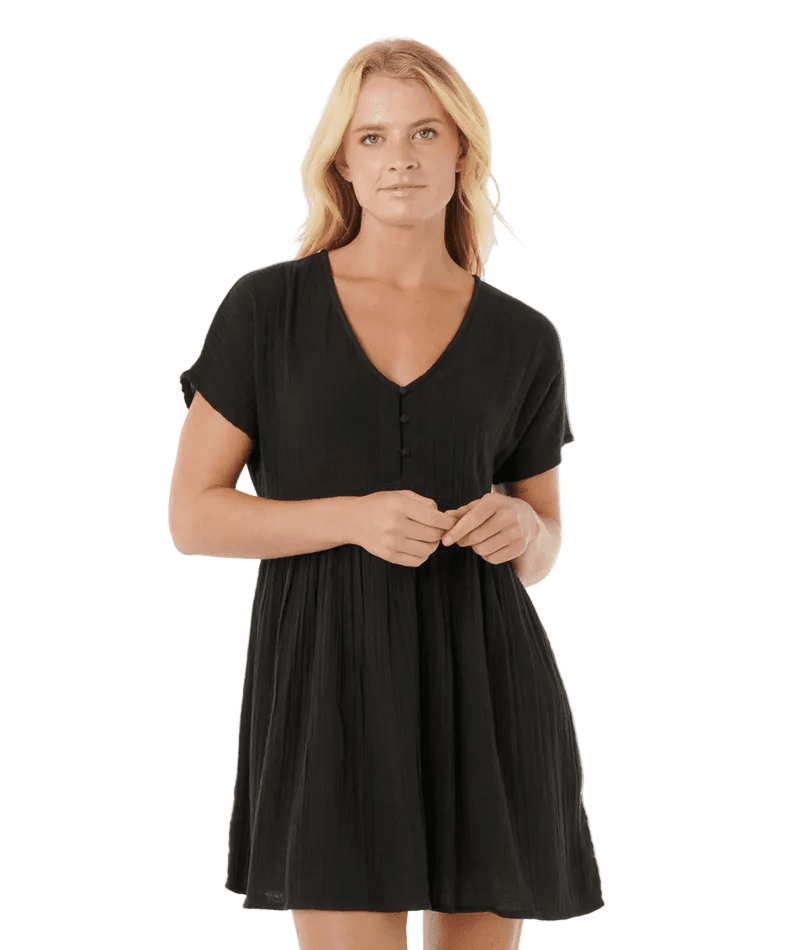RIP CURL Women's Premium Short Sleeve Dress Black Women's Dresses Rip Curl
