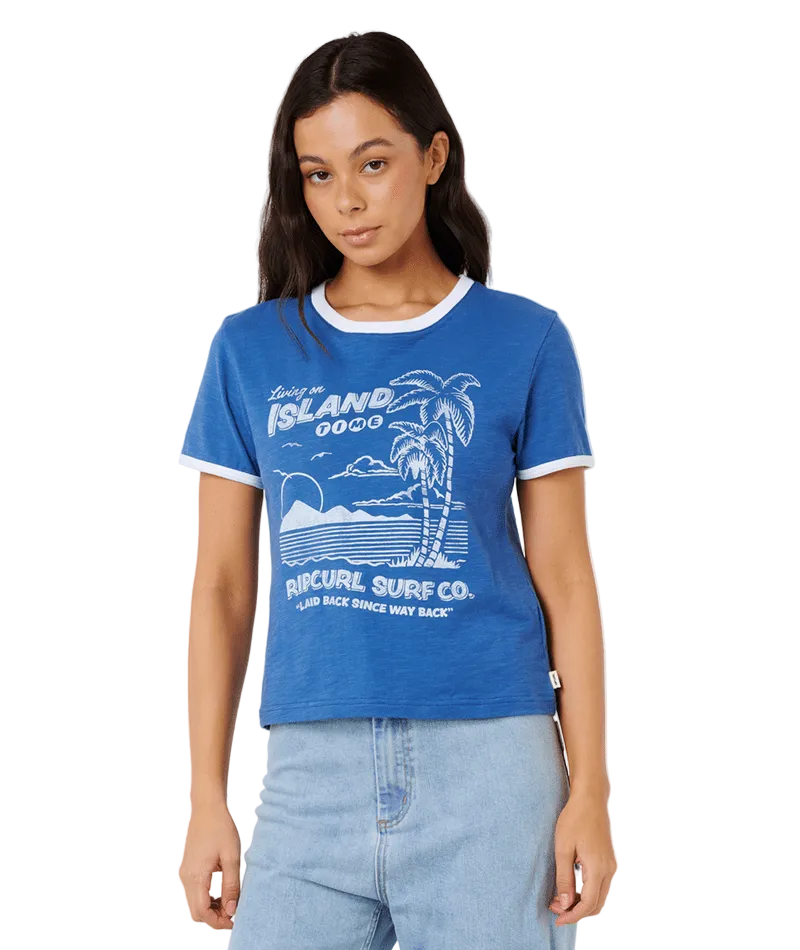 RIP CURL Women's Island Time Slub T-Shirt Vintage Navy