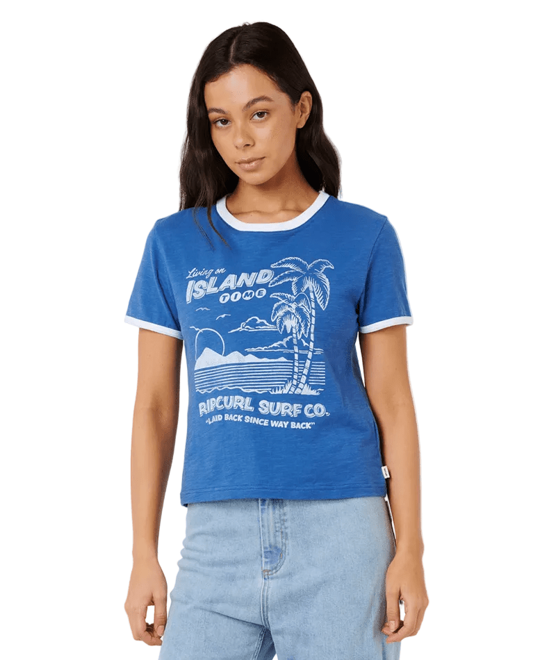 RIP CURL Women's Island Time Slub T-Shirt Vintage Navy Men's Short Sleeve T-Shirts Rip Curl