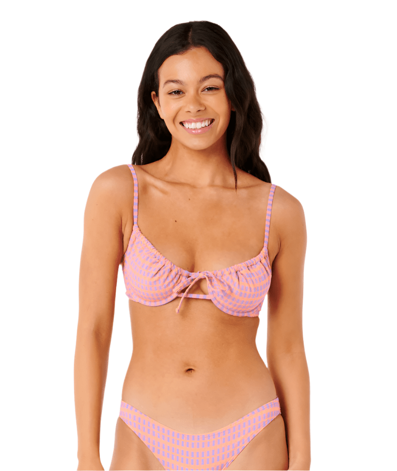 RIP CURL Women's Isles Plaid D-DD Balconette Purple Women's Bikini Tops Rip Curl