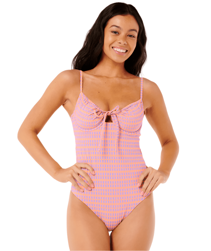 RIP CURL Women's Isles Plaid One Piece Bathing Suit Purple Women's One Pieces Rip Curl