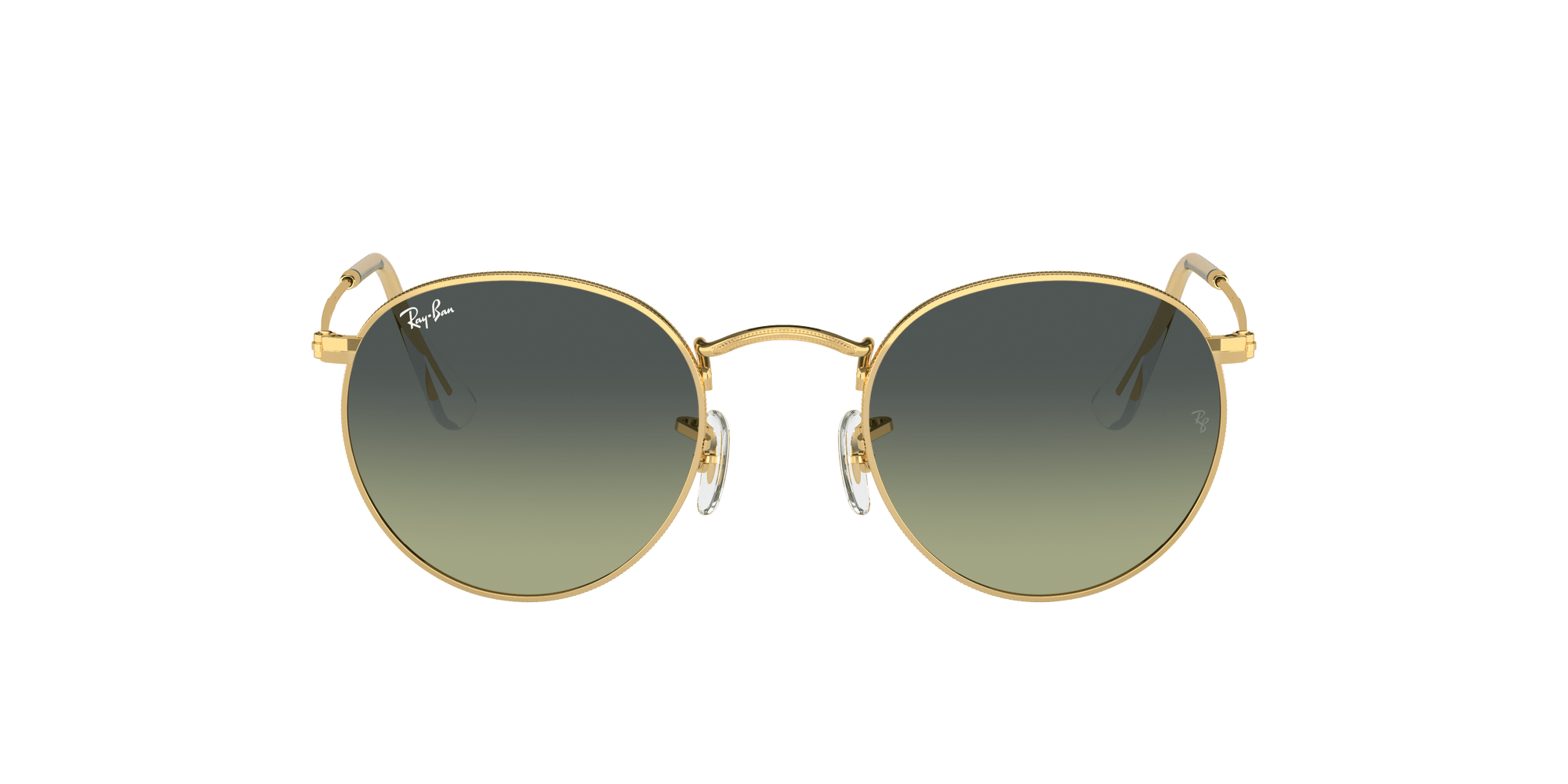 RAY-BAN Round Metal Polished Gold - Green Vintage Sunglasses
