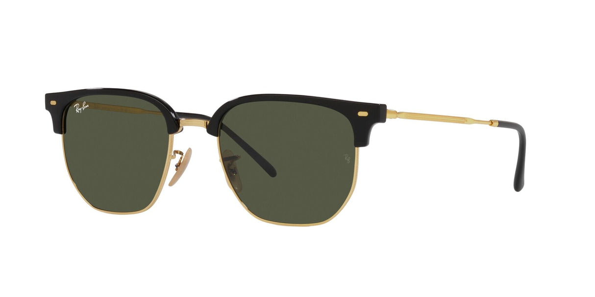 RAY-BAN New Clubmaster Polished Black On Arista Gold - Green Sunglasses Sunglasses Ray-Ban