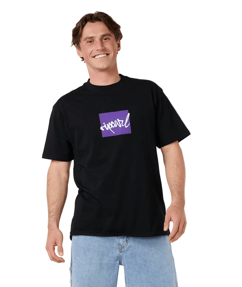 RIP CURL Rip Script Icon T-Shirt Black Men's Short Sleeve T-Shirts Rip Curl