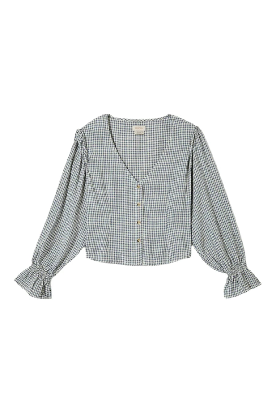 BRIXTON Women's The Meadow Blouse Azure Blue Gingham Women's Blouses Brixton