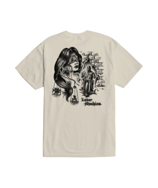 LOSER MACHINE Blind Justice T-Shirt Cream Men's Short Sleeve T-Shirts Loser Machine