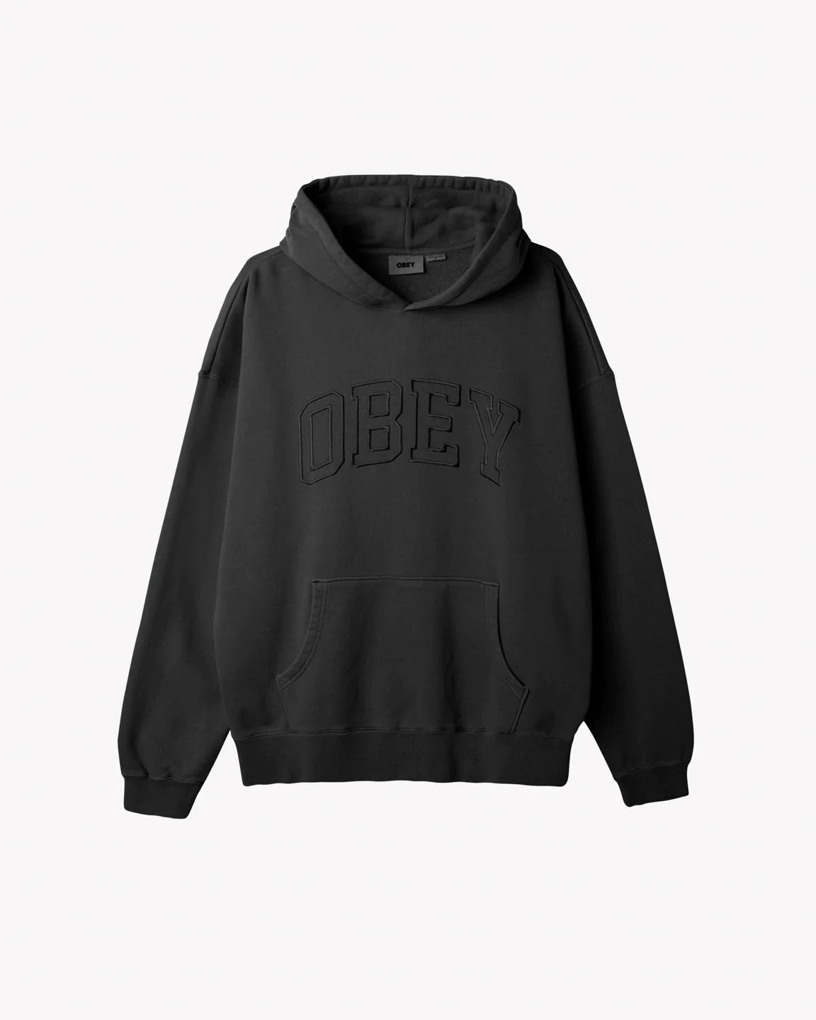 OBEY Pigment Collegiate Extra Heavy Pullover Hoodie Pirate Black Men's Pullover Hoodies Obey