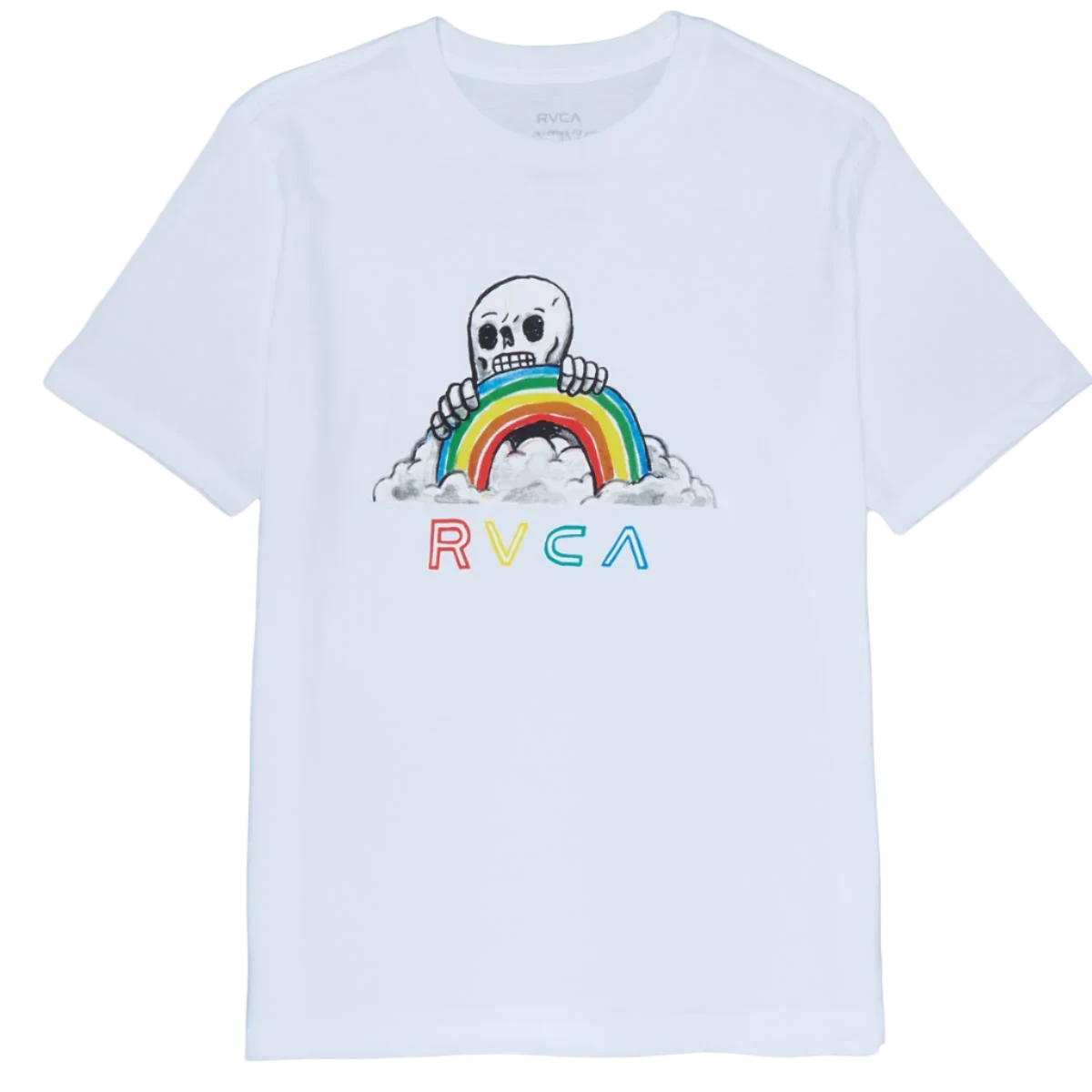 RVCA Rainbow Skulls T-Shirt White Men's Short Sleeve T-Shirts RVCA