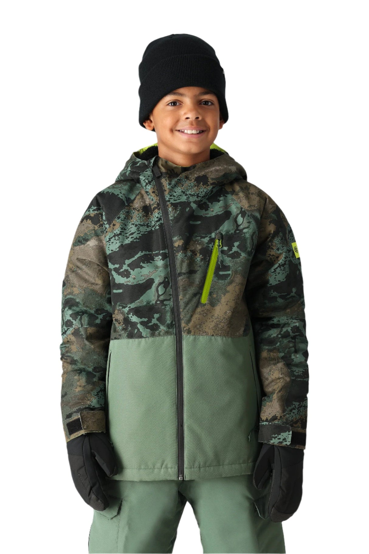 686 Youth Hydra Insulated Snowboard Jacket Cypress Green Hemisphere Colorblock 2025 Youth Snow Jackets 686