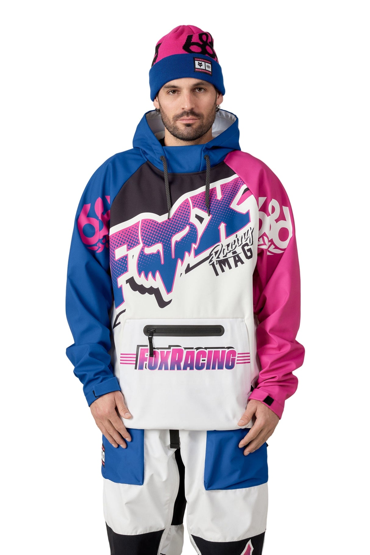 686 Fox Racing Waterproof Hoodie Fox White Colorblock Men's Pullover Hoodies 686