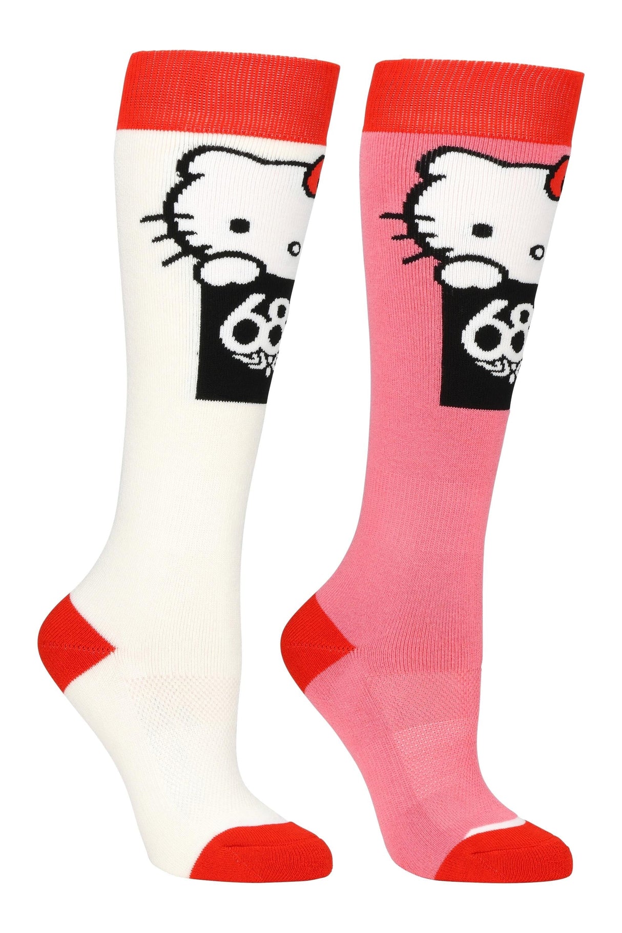 686 Women's Hello Kitty Snow Socks 2 Pack Hello Kitty White Geranium Pink Women's Snowboard Socks 686
