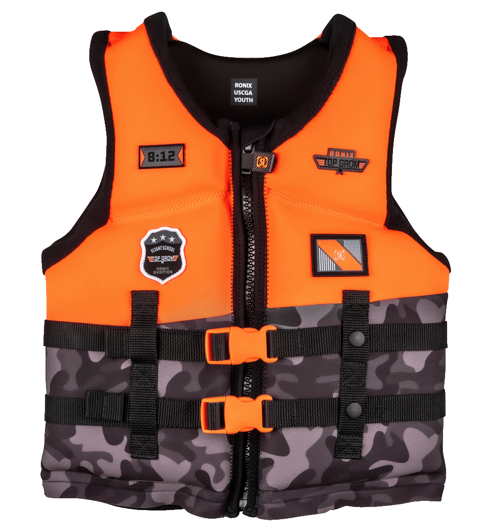 RONIX Youth Top Gram CGA Wake Vest Orange/Black Camo Youth Wake Vests Ronix