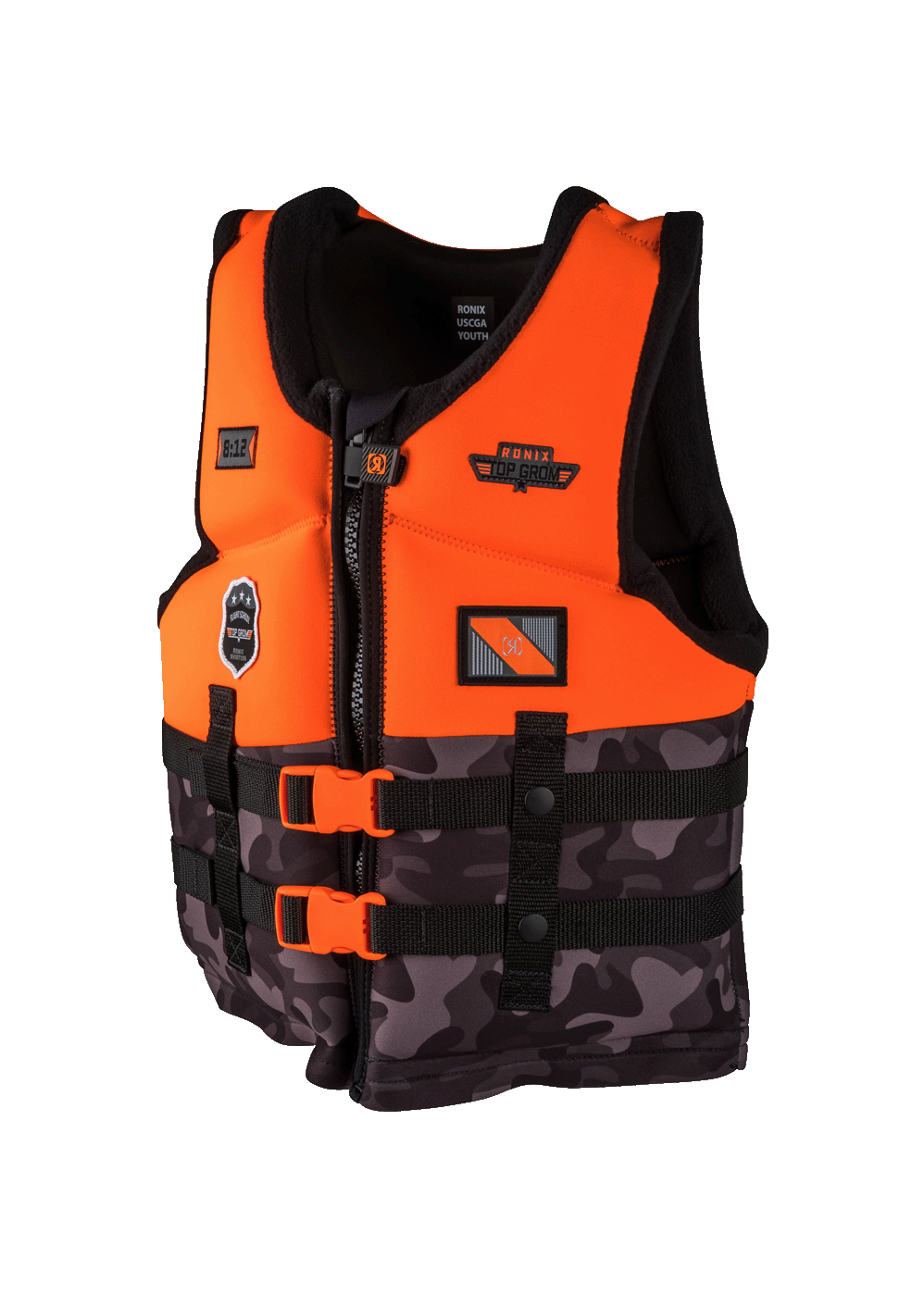 RONIX Youth Top Gram CGA Wake Vest Orange/Black Camo Youth Wake Vests Ronix