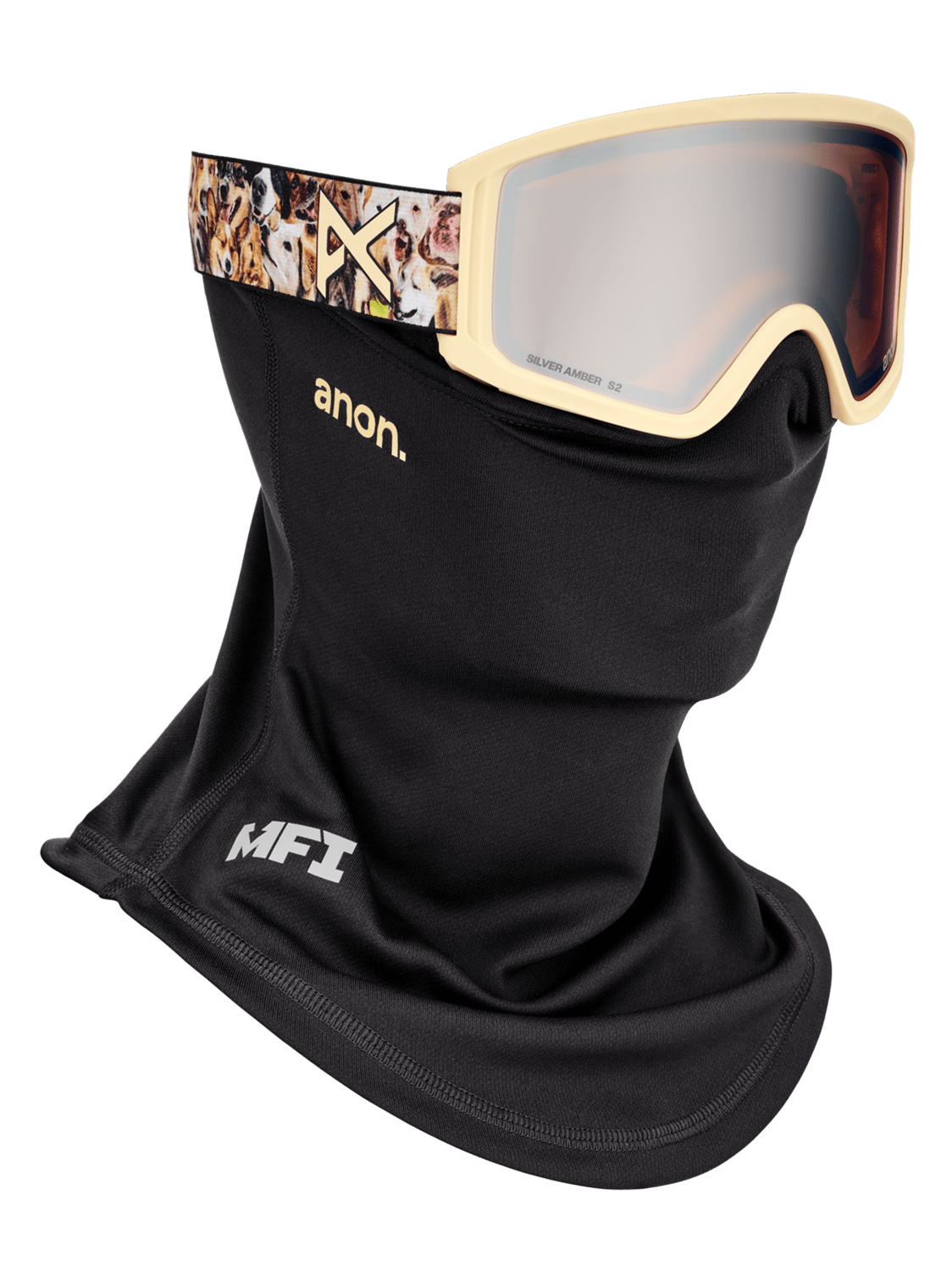 ANON Youth Tracker 2.0 Shop Dogs - Silver Amber + Face MFI Face Mask Snow Goggle Youth Snow Goggles Anon