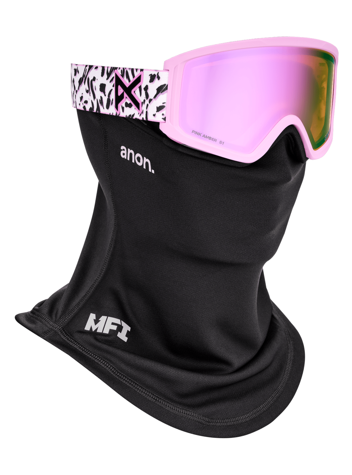 ANON Youth Tracker 2.0 Leopard Pink - Pink Amber + Face MFI Face Mask Snow Goggle Youth Snow Goggles Anon