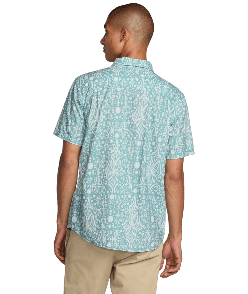 RVCA Jacobs Archive Print Short Sleeve Button Up Blue Haze Men's Short Sleeve Button Up Shirts RVCA