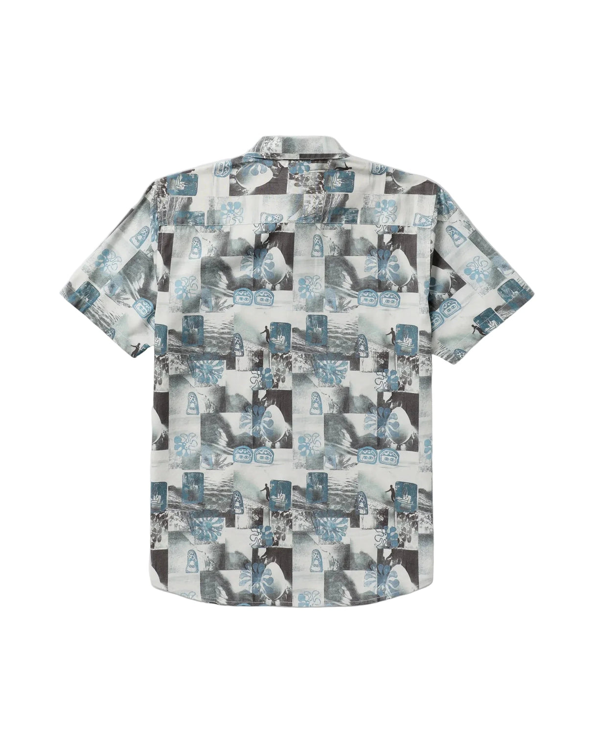 RVCA Kauai Block Print Collage Button Up Shirt Light Blue Men's Short Sleeve Button Up Shirts RVCA