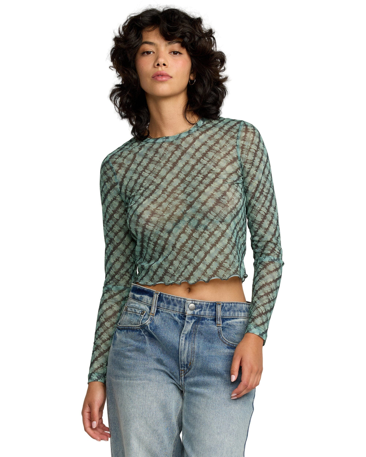 RVCA Women's River Long Sleeve Shirt Sea Green Women's Long Sleeve T-Shirts RVCA