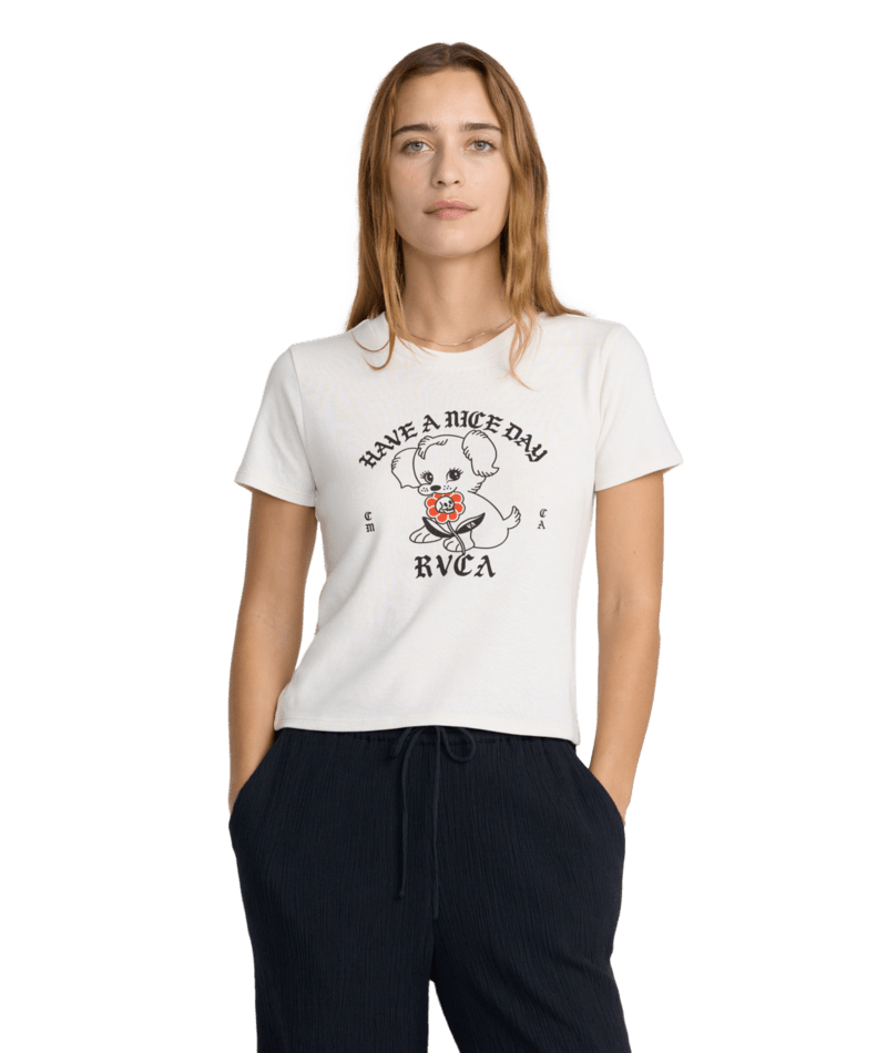 RVCA Women's Nice Day Shrunken T-Shirt Cloud