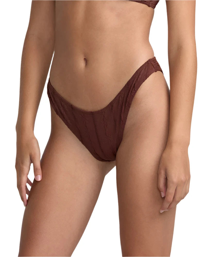 RVCA Women's Sweetness Medium French Bikini Bottom Mocha Women's Bikini Bottoms RVCA
