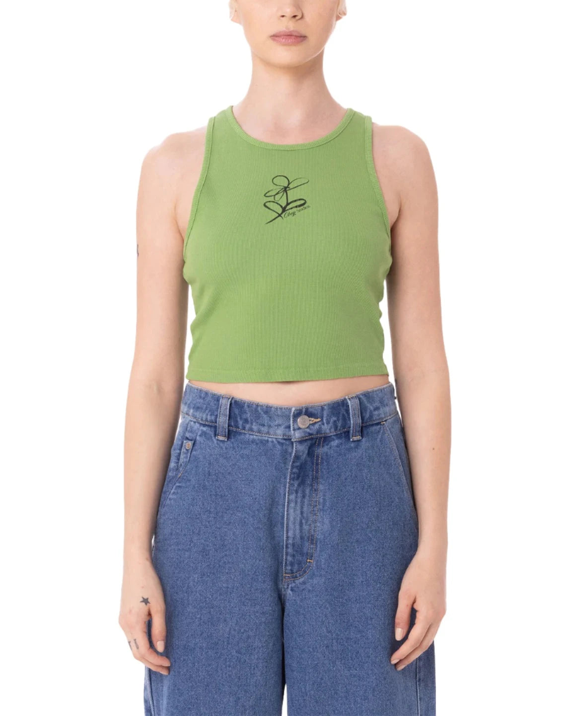 OBEY Women's Sharpie Flower Doodle Rib Tank Piquant Green Women's Tank Tops and Halter Tops Obey 