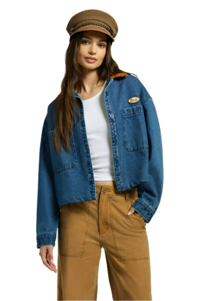 BRIXTON Women's Utopia Overshirt Jacket Washed Denim Women's Street Jackets Brixton