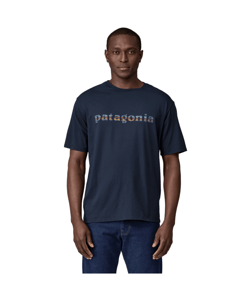 PATAGONIA '73 Text Logo Organic T-Shirt New Navy Men's Short Sleeve T-Shirts Patagonia