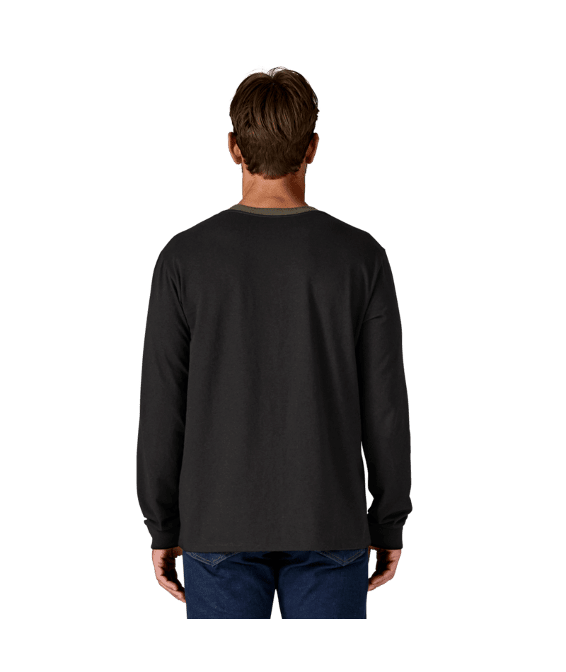 PATAGONIA Shop Sticker Pocket Responsibili-Tee Long Sleeve T-Shirt Black/Basin Green Men's Long Sleeve T-Shirts Patagonia