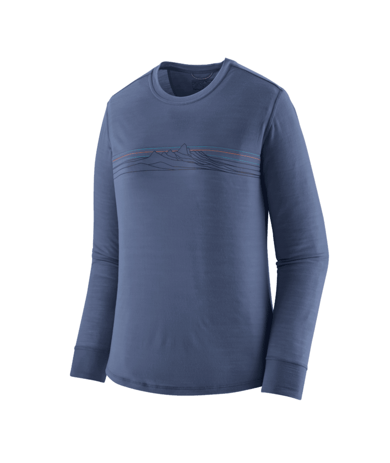 PATAGONIA Women's Capilene Cool Merino Blend Graphic Long Sleeve Shirt Strata Stripe: Current Blue Women's Base Layers Patagonia