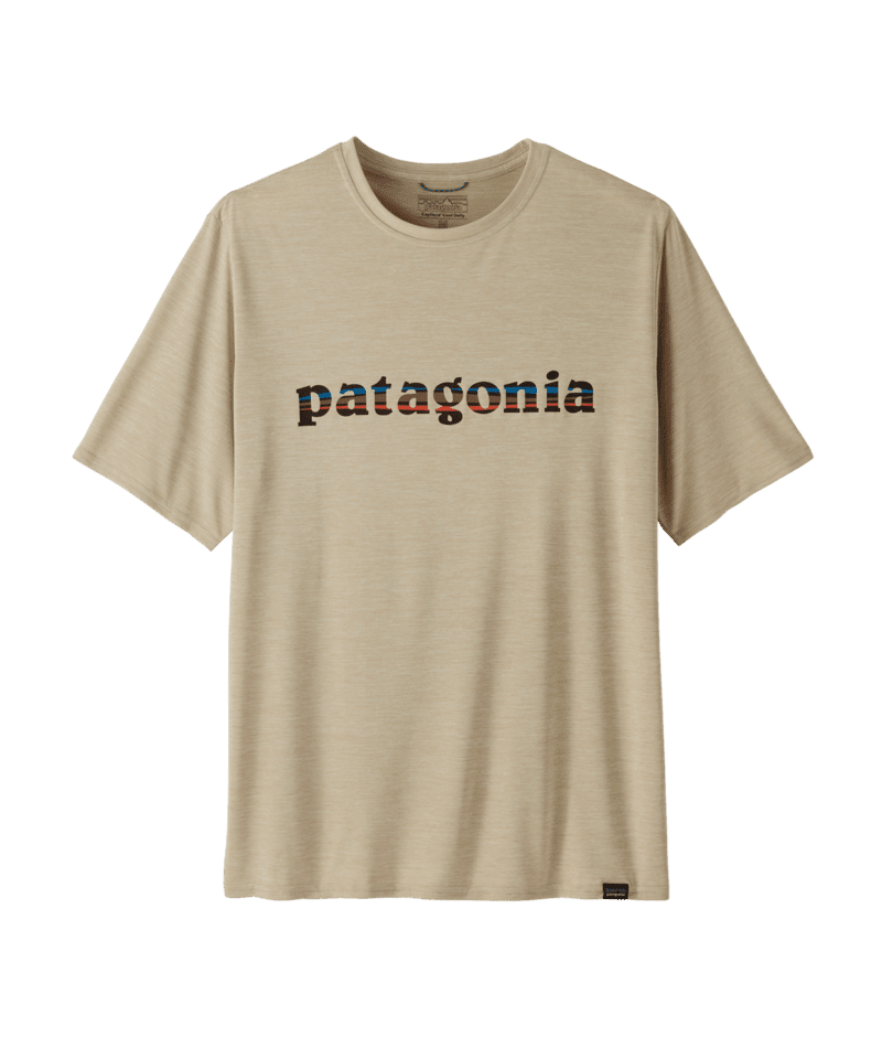 PATAGONIA Capilene Cool Daily Graphic T-Shirt '73 Text Logo: Pumice X-Dye Men's Short Sleeve T-Shirts Patagonia