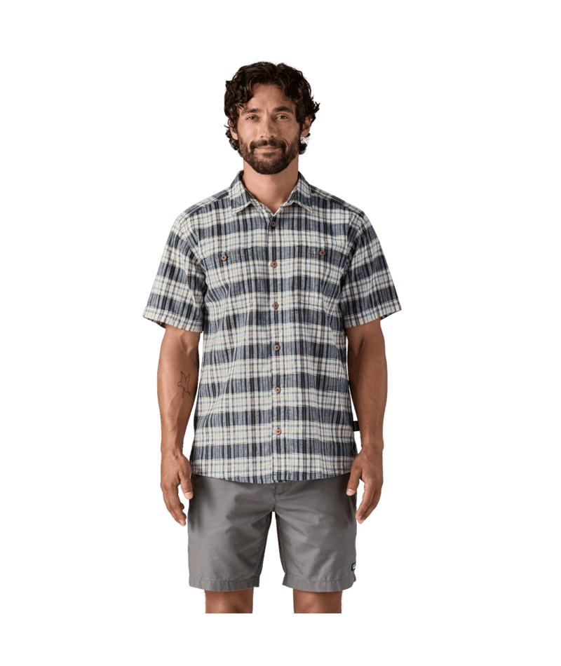 PATAGONIA Back Step Short Sleeve Button Up Sunlight/New Navy Men's Short Sleeve Button Up Shirts Patagonia