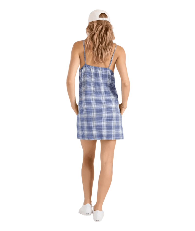 VOLCOM Women's Folkin' Stone Dress Blue Plaid Women's Dresses Volcom