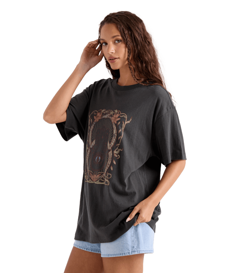 VOLCOM Women's Gatekeeper Stones Throw T-Shirt Vintage Black Women's Short Sleeve T-Shirts Volcom