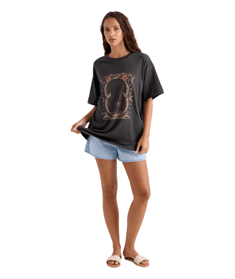 VOLCOM Women's Gatekeeper Stones Throw T-Shirt Vintage Black Women's Short Sleeve T-Shirts Volcom