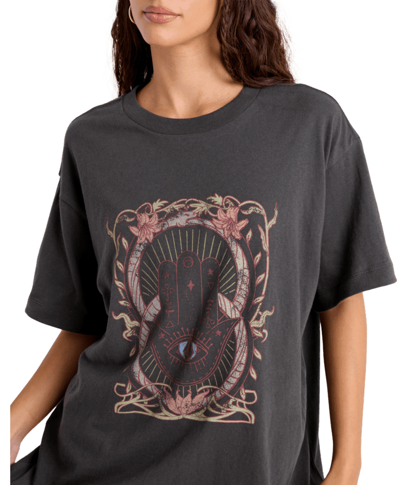 VOLCOM Women's Gatekeeper Stones Throw T-Shirt Vintage Black Women's Short Sleeve T-Shirts Volcom