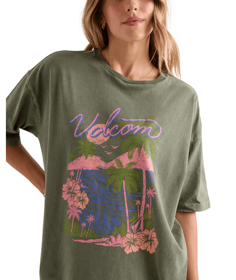 VOLCOM Women's Night Shade Bad Boy T-Shirt Martini Olive Women's Short Sleeve T-Shirts Volcom