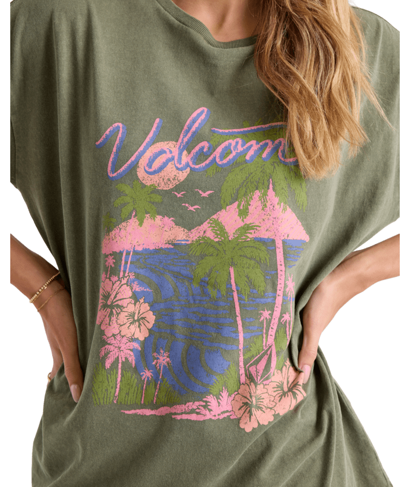 VOLCOM Women's Night Shade Bad Boy T-Shirt Martini Olive Women's Short Sleeve T-Shirts Volcom
