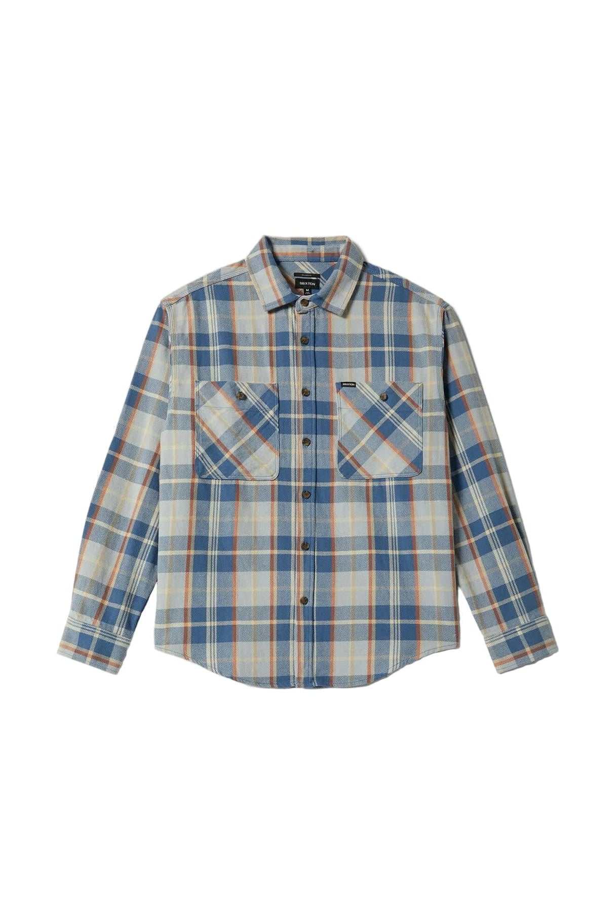 BRIXTON Vintage Wash Flannel Blue/Soft Blue/Orange Men's Short Sleeve Button Up Shirts Brixton